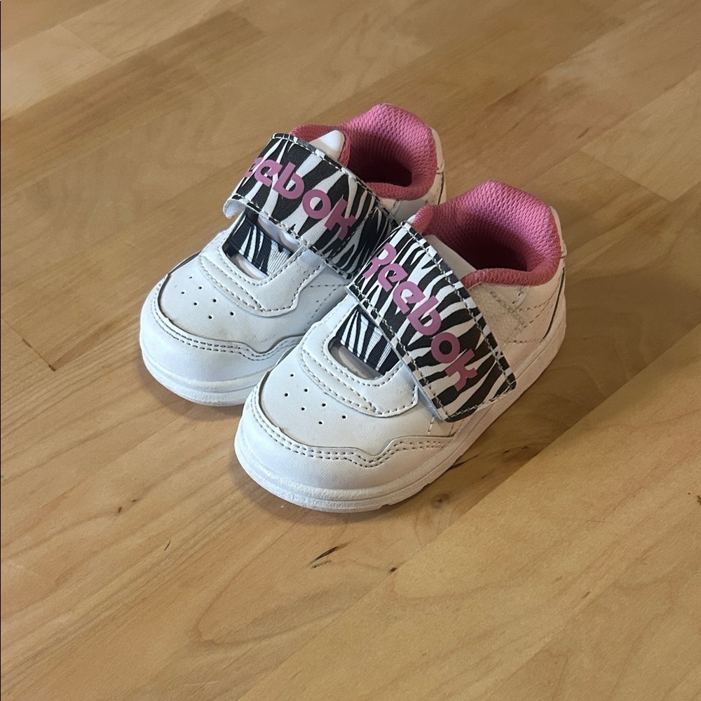 Reebok Kids White Sneakers with Pink and Black Accents